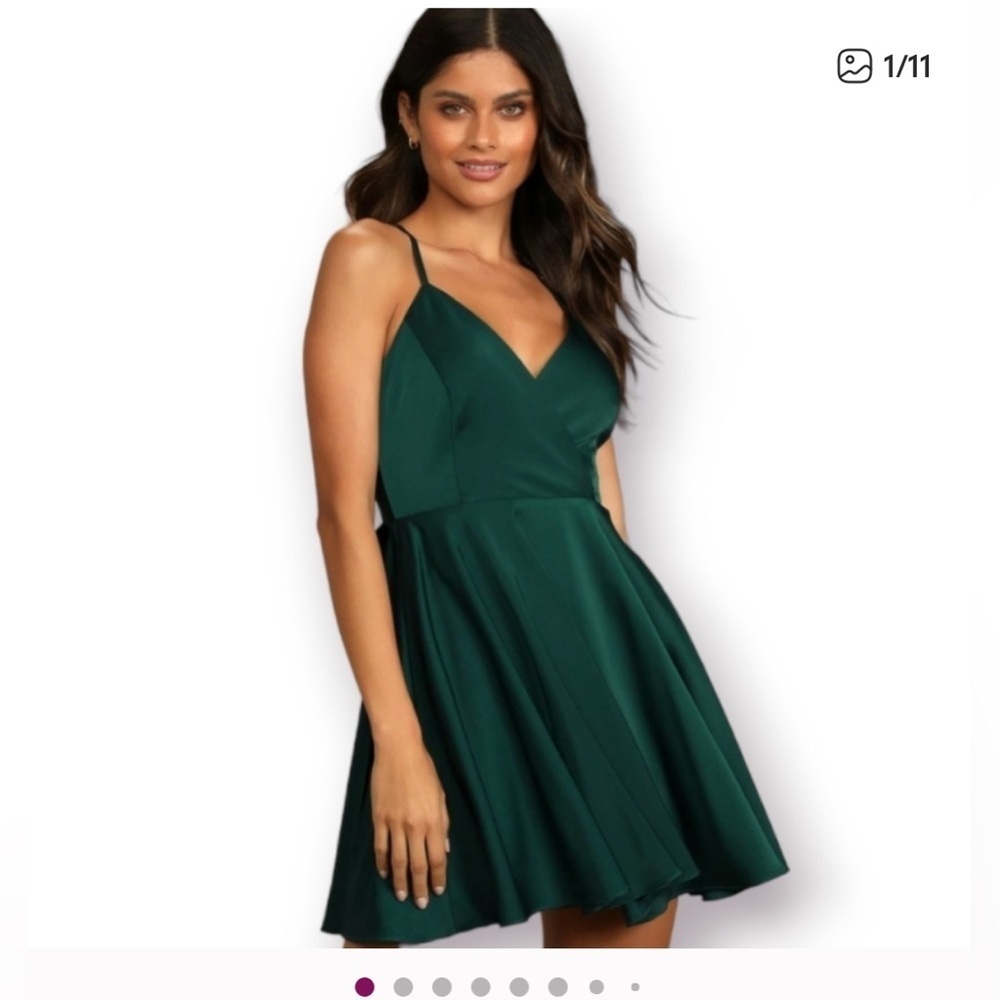Lulus emerald green skater skirt Spaghetti Strap Dress
